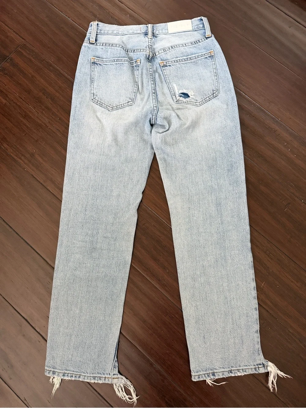 Pistola High Rise Straight Jeans light wash distressed raw hem 24 - Picture 3 of 4